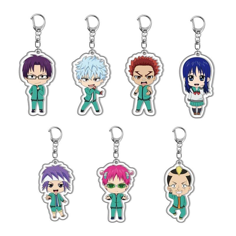 6CM Anime The Disastrous Life of Saiki Kusuo Keychain Acrylic Figure Pendant Cartoon Image Keyring W