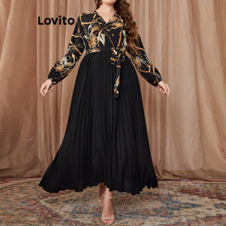 Đầm Lovito xếp ly có thắt lưng nhiệt đới tôn dáng cỡ lớn phong cách thường ngày cho nữ LNL68122