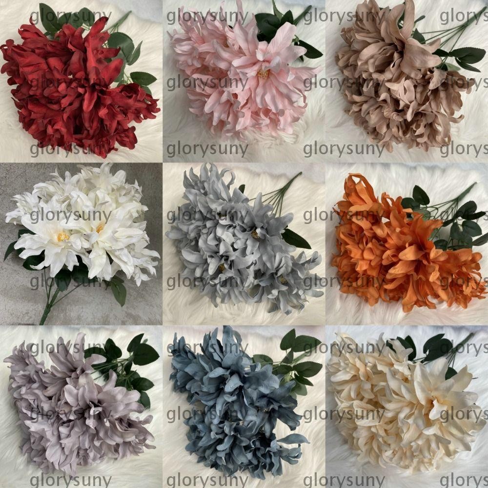 GLORYSUNY Dahlia Bunch Flowers, 7 Đầu Vải Chải Hoa Nhân Tạo Dahlia, Sắp Xếp Hoa 45CM DIY Violet Brid