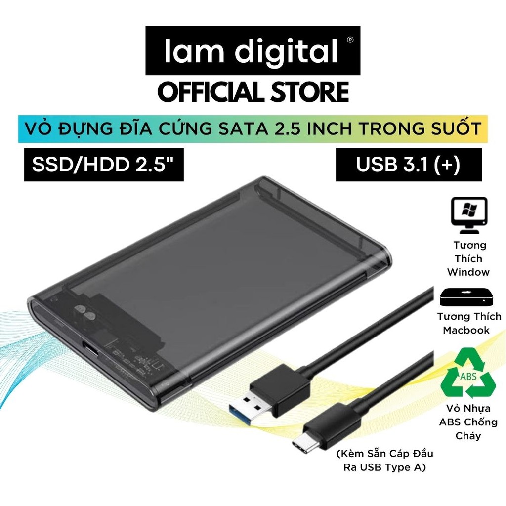 Box Hộp Đựng Ổ Cứng Ngoài 2.5-inch Đen SATA 2.5 USB 3.1 - Hộp Đựng Ổ Cứng Cao Cấp Bảo Hành 12 Tháng