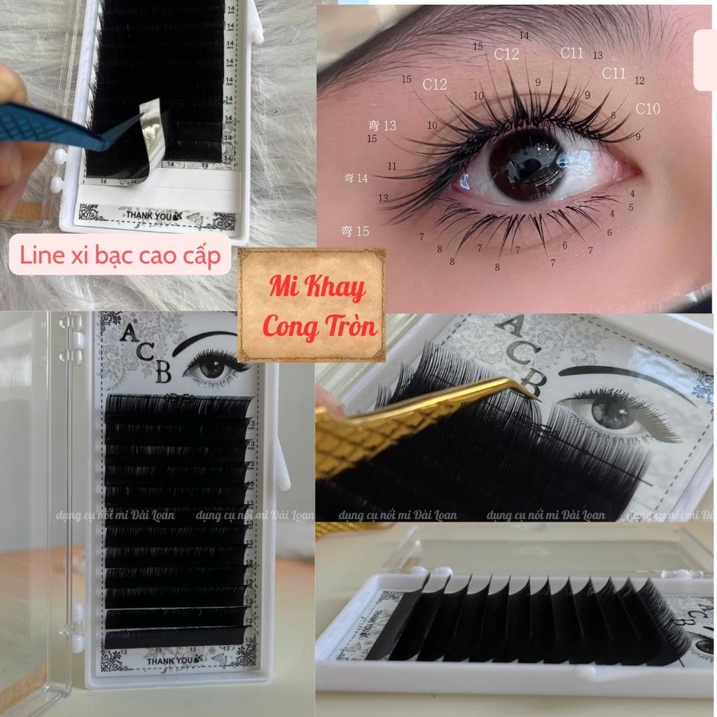 Mi Khay ACB cong tròn  Độ Dày 0.05 đến 0.15 Cong C-CC-D-U-i-J-B Tự Nhiên ,đen lì ,hút keo tốt size 8