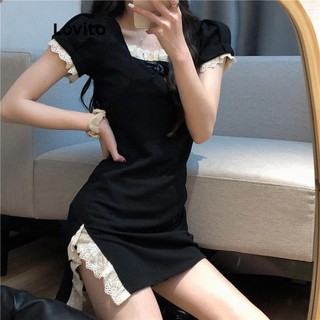 Đầm Lovito xẻ tà màu trơn phong cách thường ngày cho nữ LNA59049