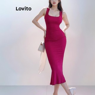 Đầm Lovito cơ bản màu trơn thời trang thường ngày cho nữ LNM65190