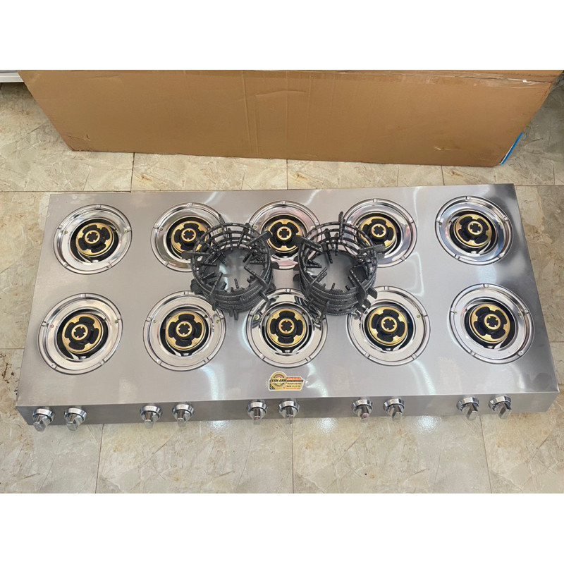 Bếp gas 10 họng đốt inox cao cấp đầu đốt đồng fi100 Rh3010 TẶNG VAN DÂY