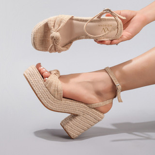 Mùa Hè Dây Gai Dầu Bện Ống Hút Xoắn Nêm Gót Dày Dây Đeo Đế Dày Giày Sandal Cao Gót Nữ 4 Inch