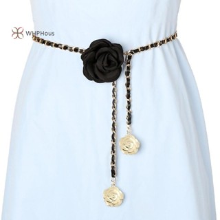 < Whphous > Dây đeo thắt lưng hoa trà kim loại thời trang dành cho nữ Quần mỏng trang trí thắt lưng cho bé gái Dây thắt lưng sang trọng đẹp