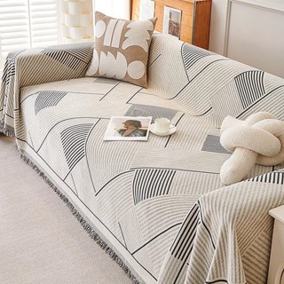 Vỏ bọc ghế Sofa Chenille / Vỏ bọc ghế sọc Bắc Âu có tua rua / Cả hai mặt sử dụng Vỏ ghế Sofa / Bảo vệ nội thất thú cưng cho bốn mùa