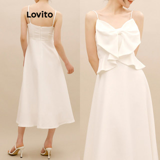 Đầm Lovito hở vai kiểu nơ màu trơn phong cách thường ngày dành cho nữ LNA50020