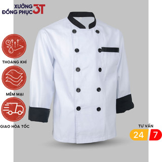 Áo bếp nam nữ cao cấp 2 lớp 3T UNIFORM , áo đầu bếp đồng phục vải kaki dày