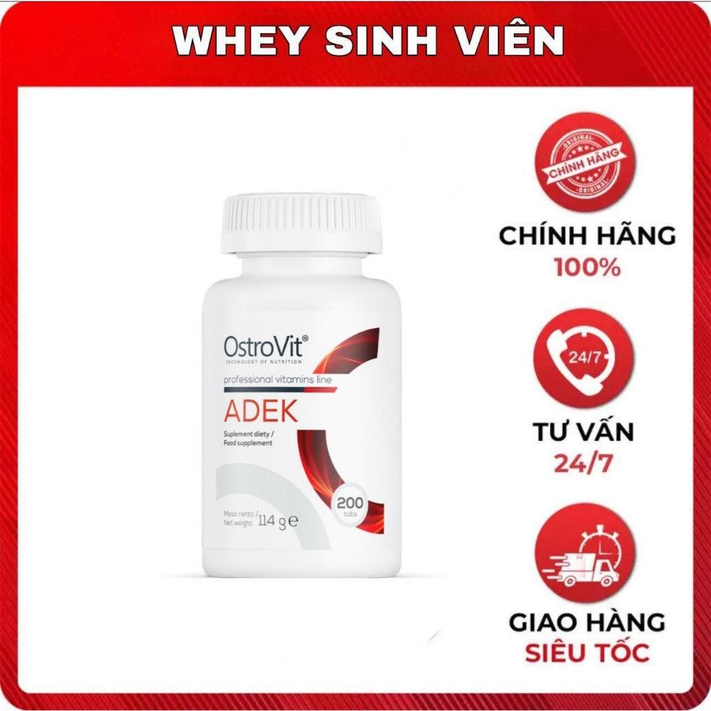 Viên Bổ Sung Vitamin A, D, E, K Tốt Cho Da, Thị Lực, Tim Mạch,Xương Ostrovit ADEK 200v  WheySinhVien