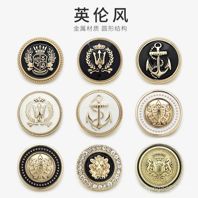 BKR0 [1 Mục] Phong Cách Preppy Đôi Sư Tử Neo Nút Kim Loại Đồng Nhất Nút Áo Khoác Nữ Áo Gió Phù Hợp V