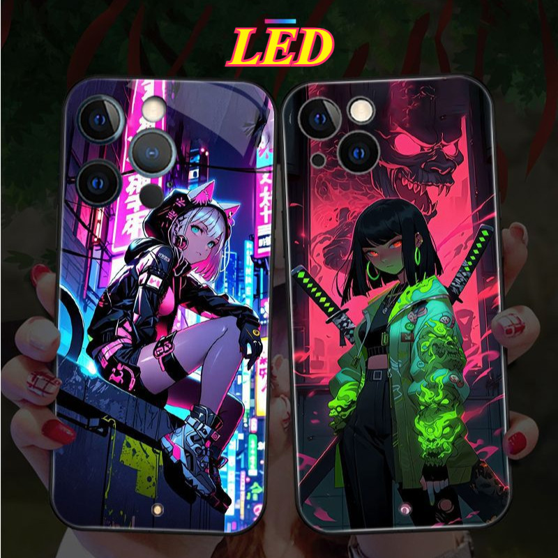 Anime kính LED ánh sáng phát sáng vỏ điện thoại Vỏ bảo vệ iPhone 16promax 16pro 16 15 15Promax 15pro