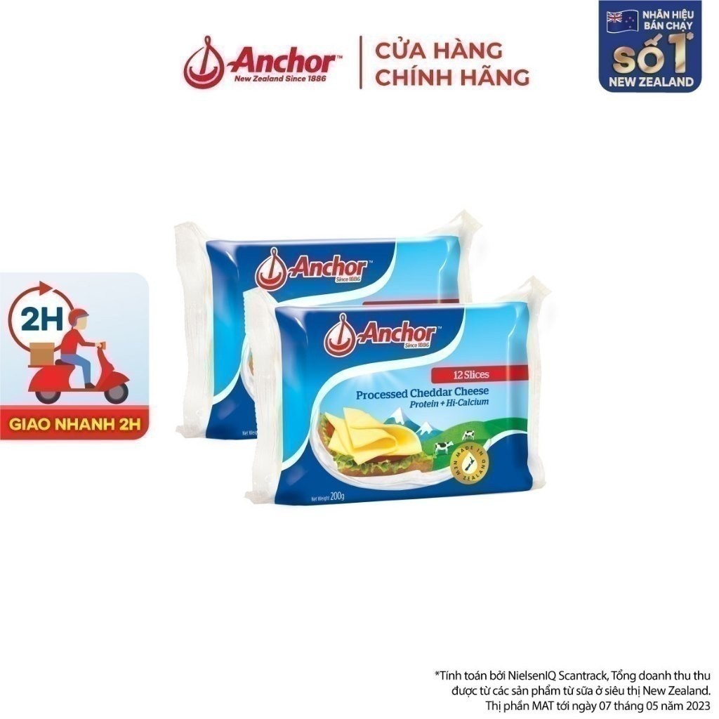 Combo 2 Phô mai lát ANCHOR CHEDDAR 200G (12 miếng)