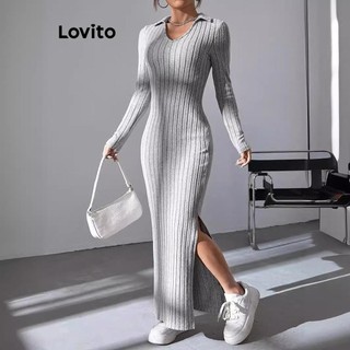 Đầm Lovito xẻ tà màu trơn phong cách thanh lịch dành cho nữ LNL069