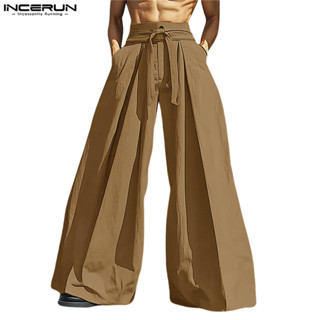  Incerun Nam Vintage Cổ Điển Thời Trang Màu Trơn Rời Xếp Ly Quần Dài 
