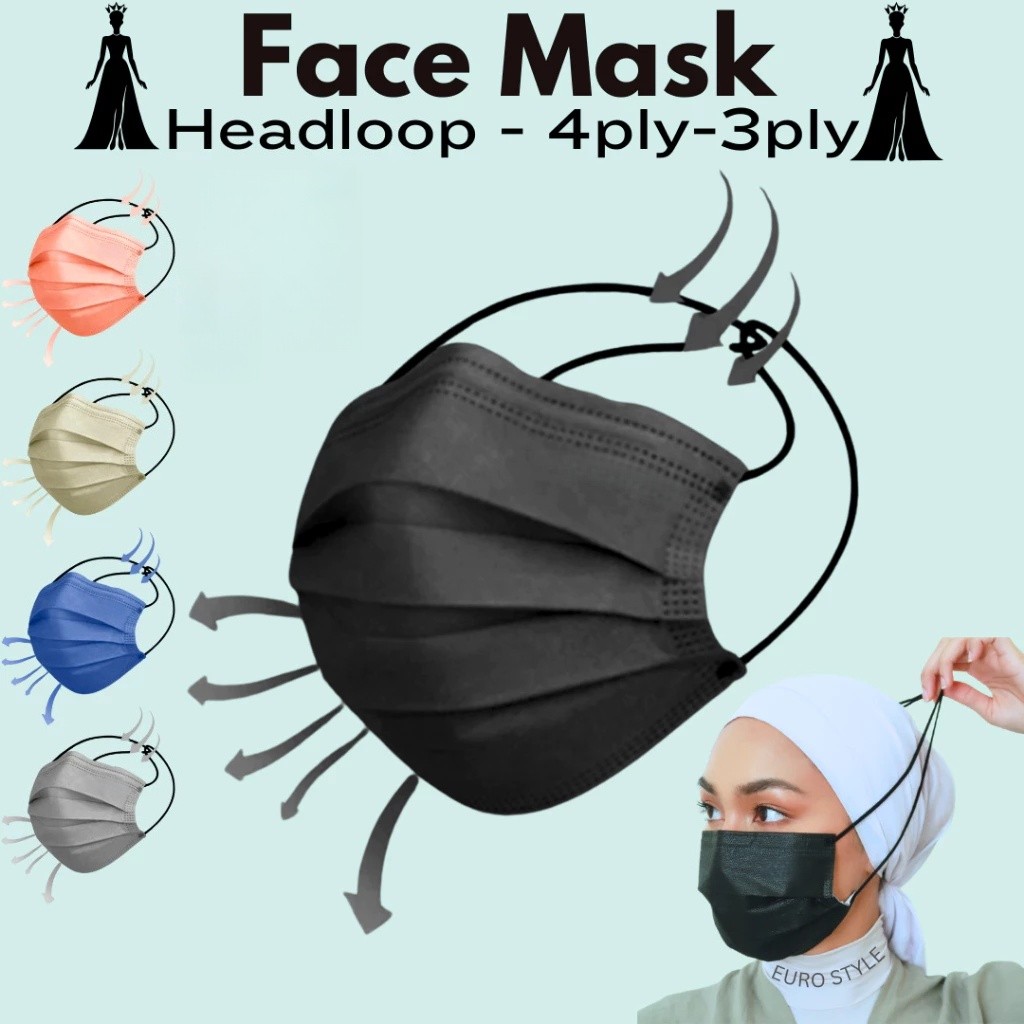 Mặt nạ Headloop Mặt nạ Hijab Người lớn 4ply 3ply Mặt nạ cao cấp 7 màu Mặt nạ không y tế Thời trang