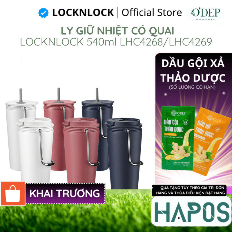 Ly giữ nhiệt LocknLock 540ml có nắp chặn Chính hãng có quai xách tiện lợi LHC4268 LHC4269 - HAPOS HS