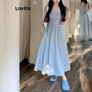 Đầm Lovito màu trơn có đường kết cấu phong cách thường ngày dành cho nữ LNM64116