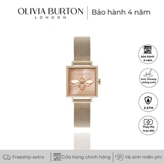 Đồng hồ nữ Olivia Burton Bee Tank Tonal Dial màu vàng hồng mặt vuông dây lưới 22.5mm