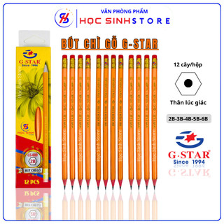  Hộp 12 Cây Bút Chì Gỗ 009 Hiệu G-Star  2B-6B  Màu Chì Đậm Vỏ Gỗ Dễ Chuốt - Chuốt Không Gãy Vụn  - Học Sinh Store 
