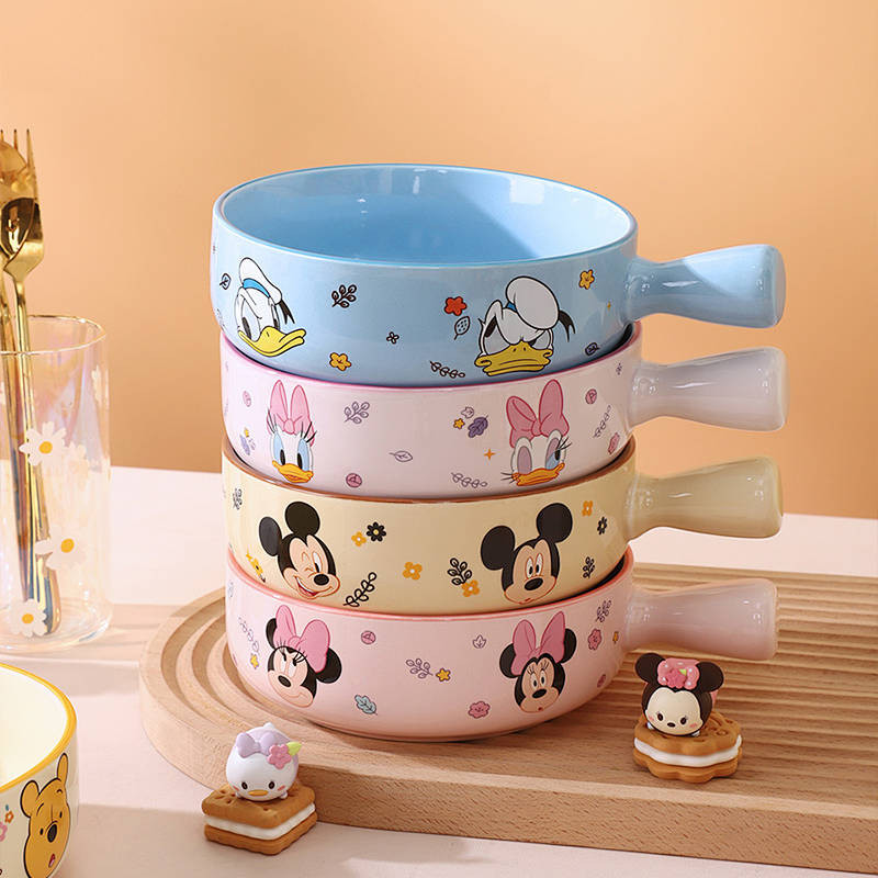 Disney Mickey Handle Bowl Cartoon Porcelain Series Kitchen Baking Bowl Household Good-looking Intern