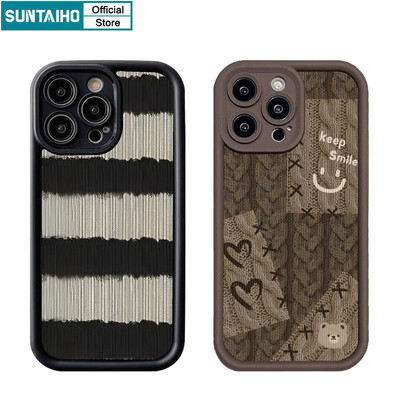 Suntaiho Thẩm Mỹ Vỏ Độc Đáo Áo Len Họa Tiết Gấu Ốp lưng Cho Iphone 16 15 14 13 12 11 Pro Max IP 7 8 Plus Iphon X Xs XR Xs Max Silicon Mềm Cao Cấp Chống Sốc Ốp Lưng