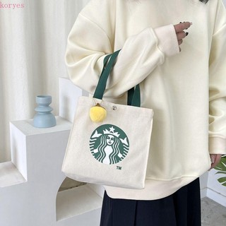 Túi xách vải KORYES, Túi Nylon Starbucks in hình, Vải Oxford thực tế Dung tích lớn Túi vải nhỏ Túi đựng đồ ăn trưa du lịch
