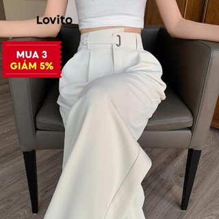 Quần dài Lovito màu trơn có nút phong cách thường ngày cho nữ LNA61154