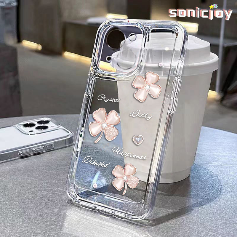 Ốp lưng Cỏ Bốn Lá May Mắn Thích Hợp Cho IPhone 11 12 13 14 15 16 Pro Max X XR XS Max 7Plus 8Plus Ốp Silicon Trong Suốt Thời Trang-SY