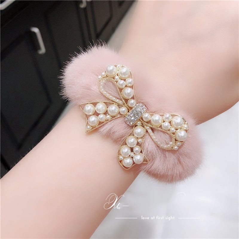 Hàn Quốc Ngọc Trai Hàn Quốc Nơ Kim Cương Sang Trọng Dây Buộc Tóc Bóng Dễ Thương Phụ Kiện Tóc Thu Đôn