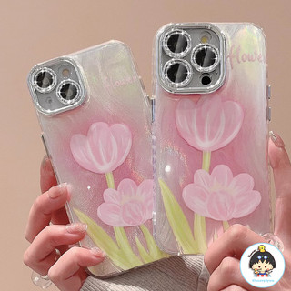 Ins Màu Hồng Gradient Hoa Graffiti Lông Vũ Họa Tiết Ốp lưng IPhone 16 15 14 Plus 13 12 11 Pro Max Chống Bụi Bẩn Chống Sốc Lai Cứng