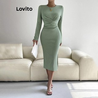 Đầm Lovito thắt nút màu trơn phong cách thanh lịch dành cho nữ LNL58306