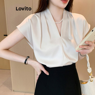 Áo Lovito xếp nếp màu trơn thanh lịch cho nữ LNE70231