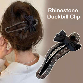 Thời Trang Vải Nơ Tóc Cho Nữ Sáng Bóng Full Kim Cương Mỏ Vịt Tóc Phụ Kiện Tóc