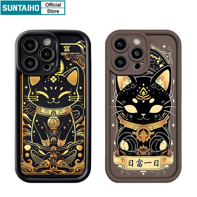 Suntaiho Thời Trang Sáng Tạo Vỏ Điện Thoại Họa Tiết Mèo Đen May Mắn Cho Iphone 16 15 14 13 12 11 Pro Max IP 7 8 Plus Iphon X Xs XR Xs Max Silicon Mềm Cao Cấp Chống Sốc Ốp Lưng