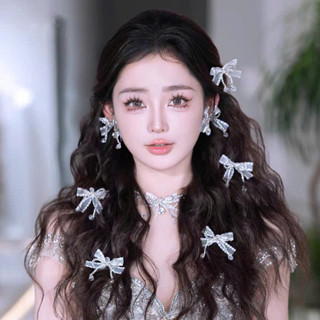 Bộ nơ cài tóc cô dâu đính đá gồm  5 nơ bông tai và bộ dây cổ ren mới 2025  Phụ kiện cưới Giang