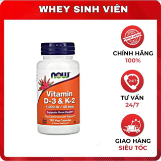 [Giá hủy diệt] [Chính hãng] VITAMIN D3 K2 | Now Vitamin D3 K2 1,000 IU 45mcg 120 Viên Tăng Miễn Dịch, đề kháng