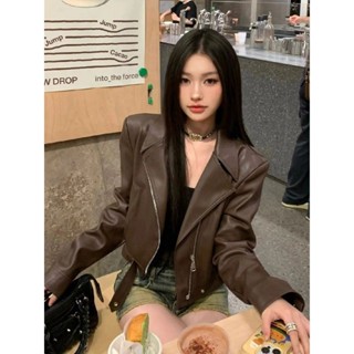  Thời Trang Mùa Xuân Phụ Nữ Trend Top Áo Khoác Da Lỏng Lẻo Vintage Đầu Máy Da Coat 339 