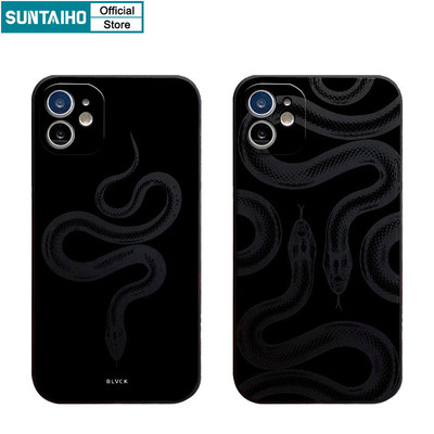 Suntaiho Vỏ Thẩm Mỹ Họa Tiết Rắn Đen Ốp lưng Iphone 16 15 14 13 12 11 Pro Max IP 7 8 Plus Iphon X Xs XR Xs Max Silicon Mềm Cao Cấp Chống Sốc Ốp Lưng