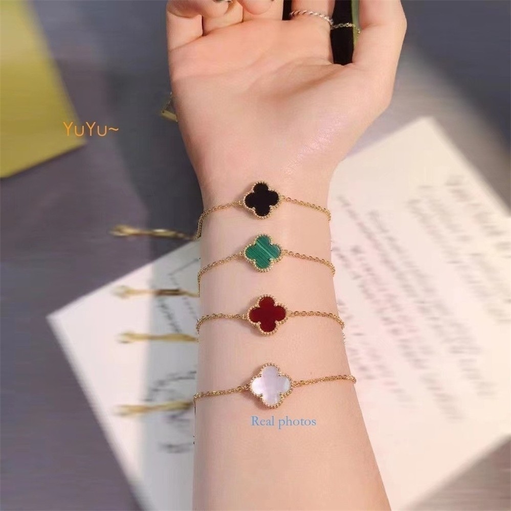 Four-eaf Sterig Coer atica Sier Sige Fower Braceet Thần-pat Medium Trắng Fritary Mã não Coer CNC Sei