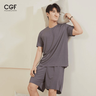  Màu tinh khiết Phong cách đơn giản Bộ đồ ngủ nam   Áo thun + Quần short   Vải nam thoải mái và mát mẻ 