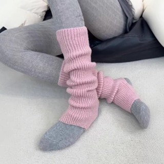 Nhật Bản Đơn Giản Màu Trơn Dệt Kim Dày Ấm Chân Nữ Y2K Xám Hồng Bắp Chân Tất jk
