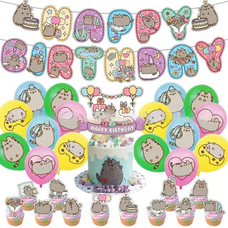  Pusheen Chủ Đề Hoạt Hình Sinh Nhật Dự Tiệc Cung Cấp Dễ Thương Béo Mèo Bóng Biểu Ngữ Cốc Giấy Bánh Top Nền Trang Trí 