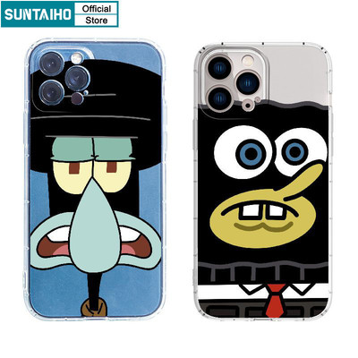Suntaiho Vỏ Ngộ nghĩnh Cặp Đôi Họa Tiết SpongeBob Ốp Điện Thoại Cho Iphone 16 15 14 13 12 11 Pro Max IP 7 8 Plus Iphon X Xs XR Xs Max TPU Mềm Cao Cấp Chống Sốc Ốp Lưng