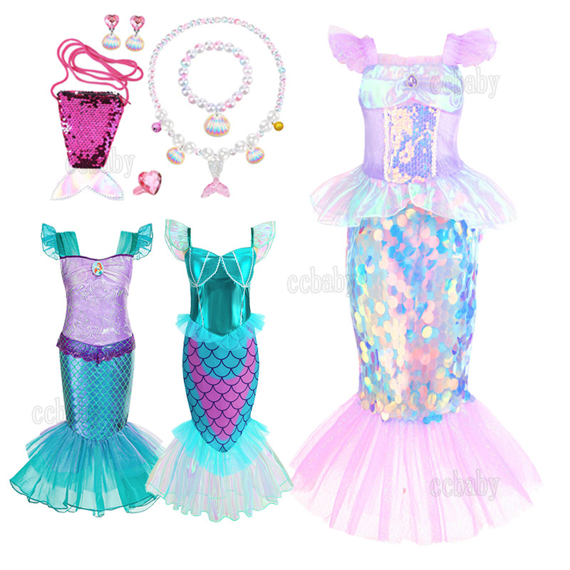 2-10Y Dễ Thương Nàng Tiên Cá Trang Phục Cho Trẻ Em Nàng Tiên Cá Ariel Đầm Công Chúa Cho Bé Gái Nàng 