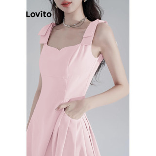 Đầm Lovito phối nơ có túi và khóa kéo kim loại phía sau buộc dây phong cách thường ngày dành cho nữ LNE55266