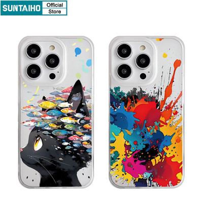 Suntaiho Thẩm Mỹ Mèo Cá Graffiti Họa Tiết Trong Suốt Mờ Dành Cho Iphone 16 15 14 12 13 11 Pro Max IP 7 8 Plus Iphon X Xs XR Xs Max TPU Silicon Mềm Cao Cấp Chống Sốc Ốp điện thoại