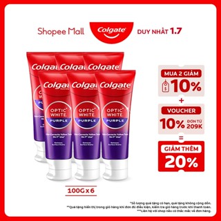 Bộ 6 Kem Đánh Răng Colgate trắng răng Optic White Purple 100g công nghệ sắc tím, trung hòa ố vàng tức thì