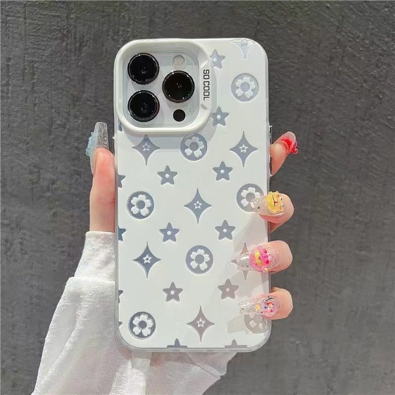 Ốp điện thoại hoa cũ đế trắng đục lỗ thương hiệu thời trang Tương thích iPhone 16plus xr 16 15 14 13
