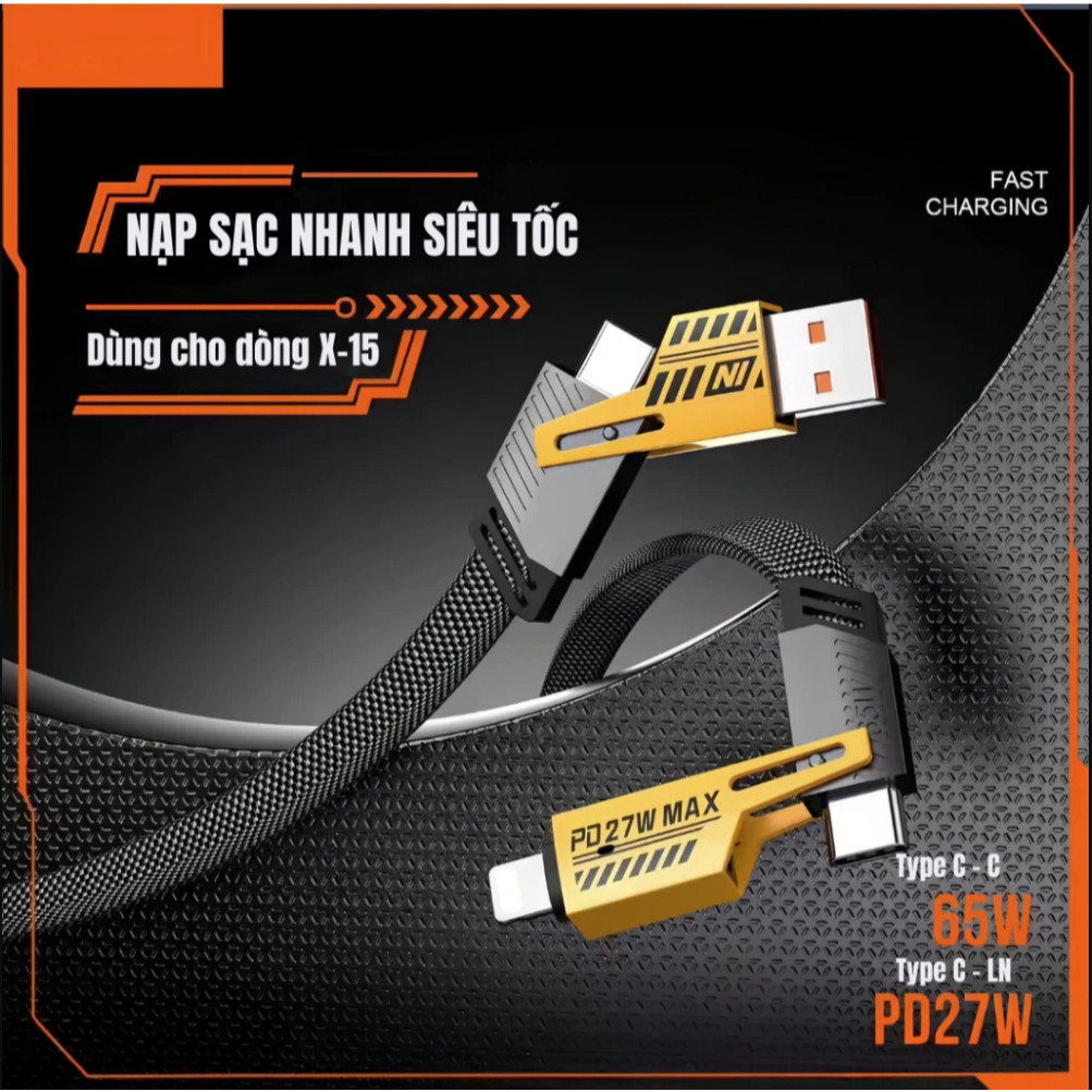 Dây Cáp Sạc Nhanh Đa Năng 4 IN 1 65W Cao Cấp 1.2M, Dây Dù Chống Đứt - Cho USB-Type C, Type C-Type C, Type C- LT USB-LT | BigBuy360 - bigbuy360.vn